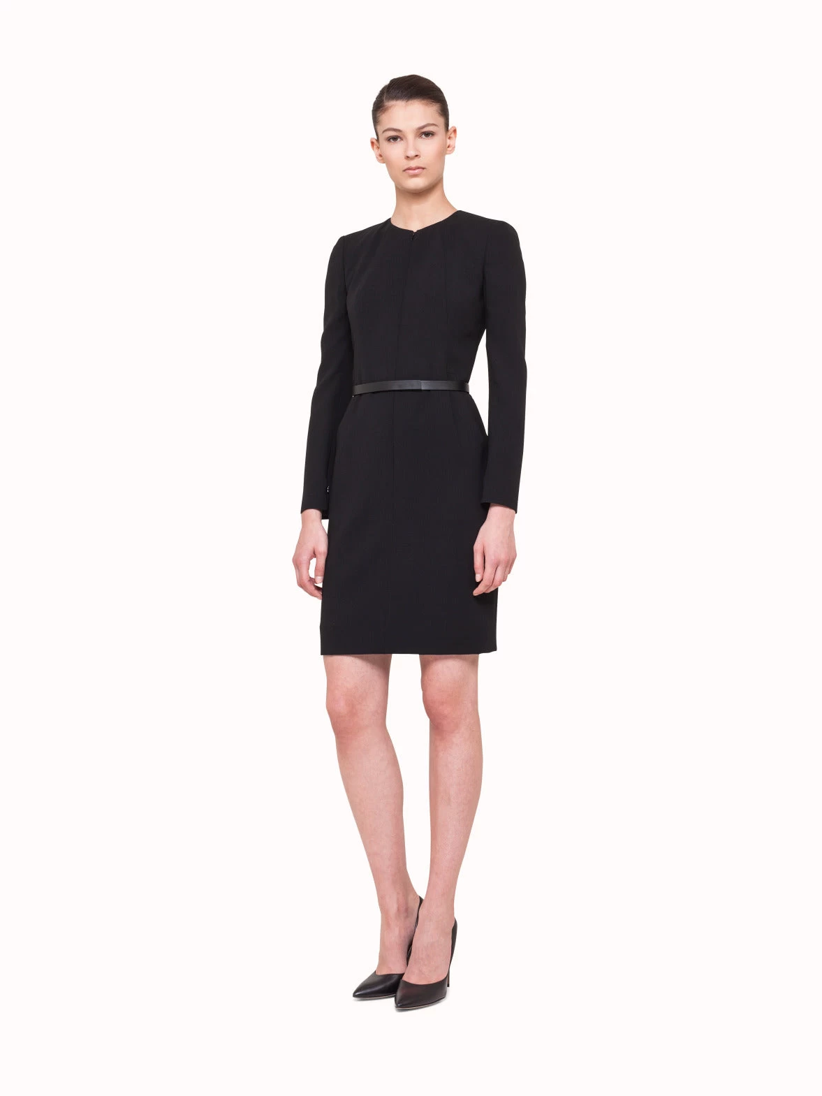 AKRIS Belted Long Sleeve Double Face Wool Dress