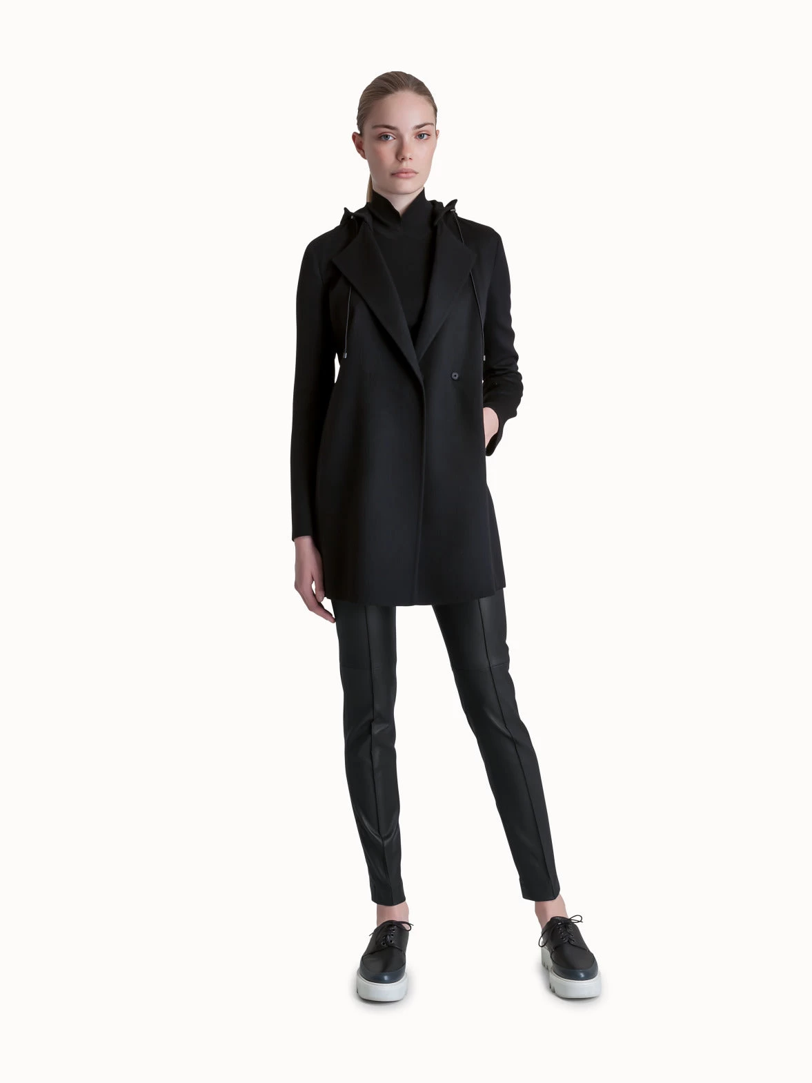 AKRIS Single Breasted Double Face Wool Coat With Detachable Hood