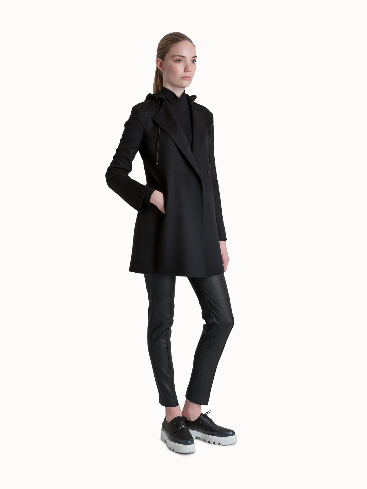 AKRIS Single Breasted Double Face Wool Coat With Detachable Hood - Image 3