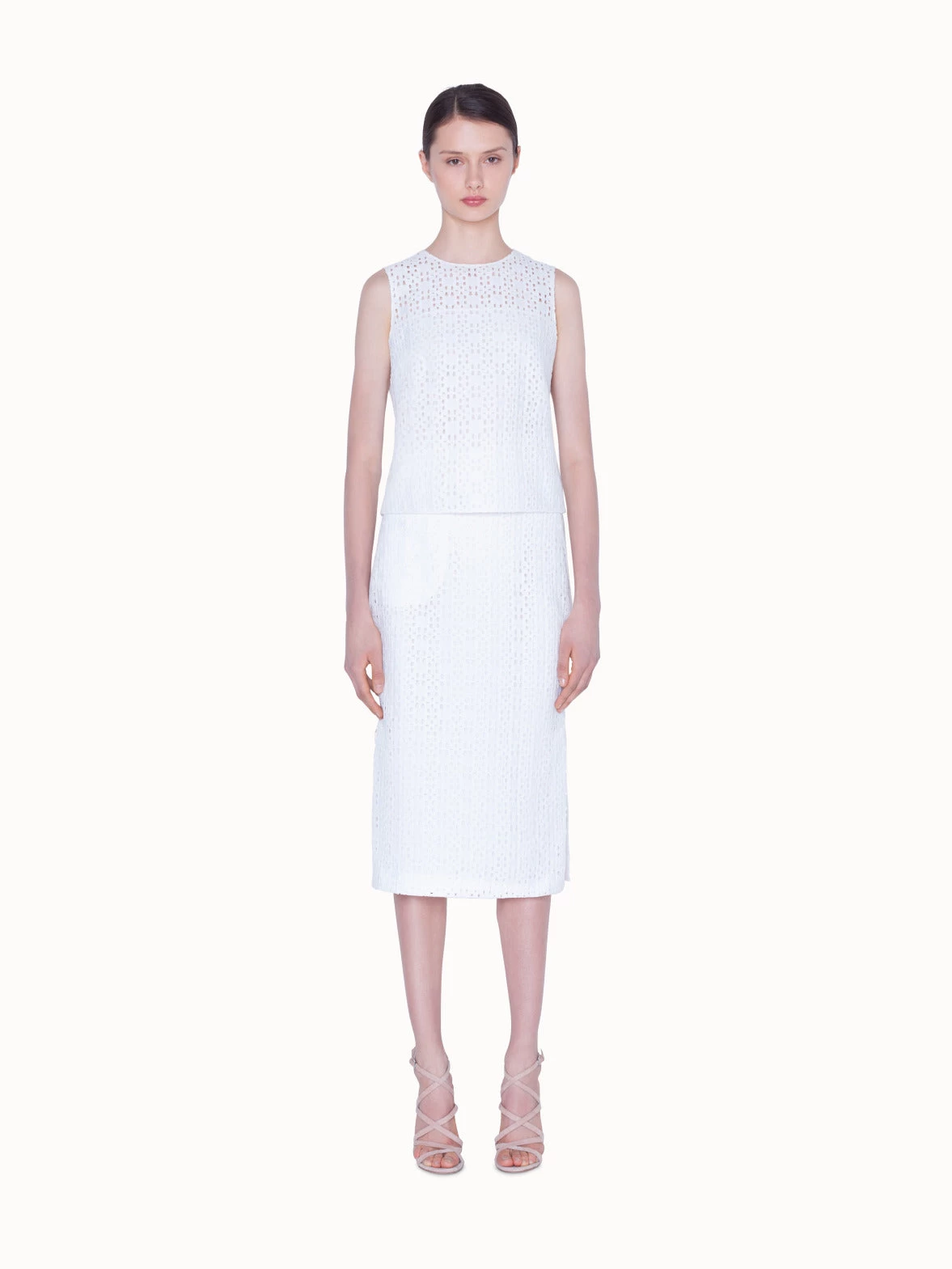 AKRIS Long Pencil Skirt With Plaid Embroidery - Image 2