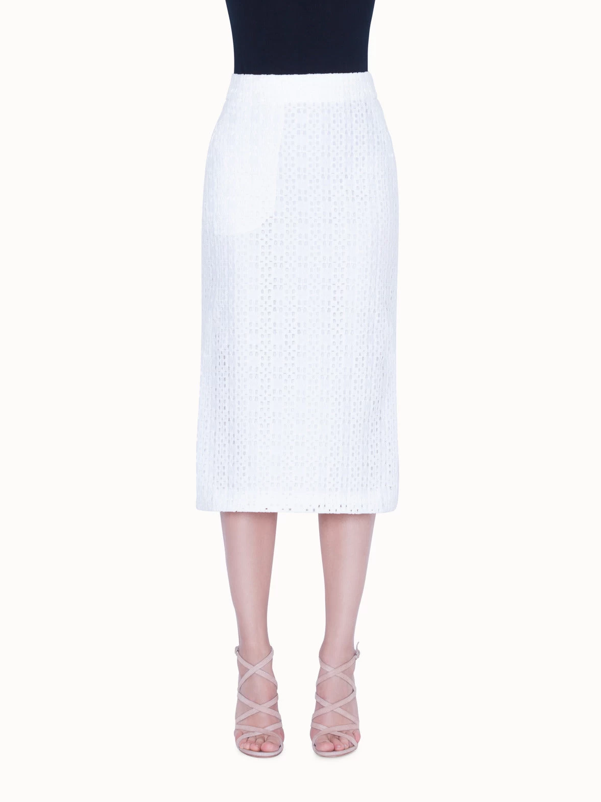 AKRIS Long Pencil Skirt With Plaid Embroidery