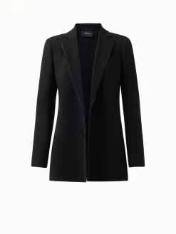 AKRIS Long Double Face Wool Jacket With Swarovski Trim