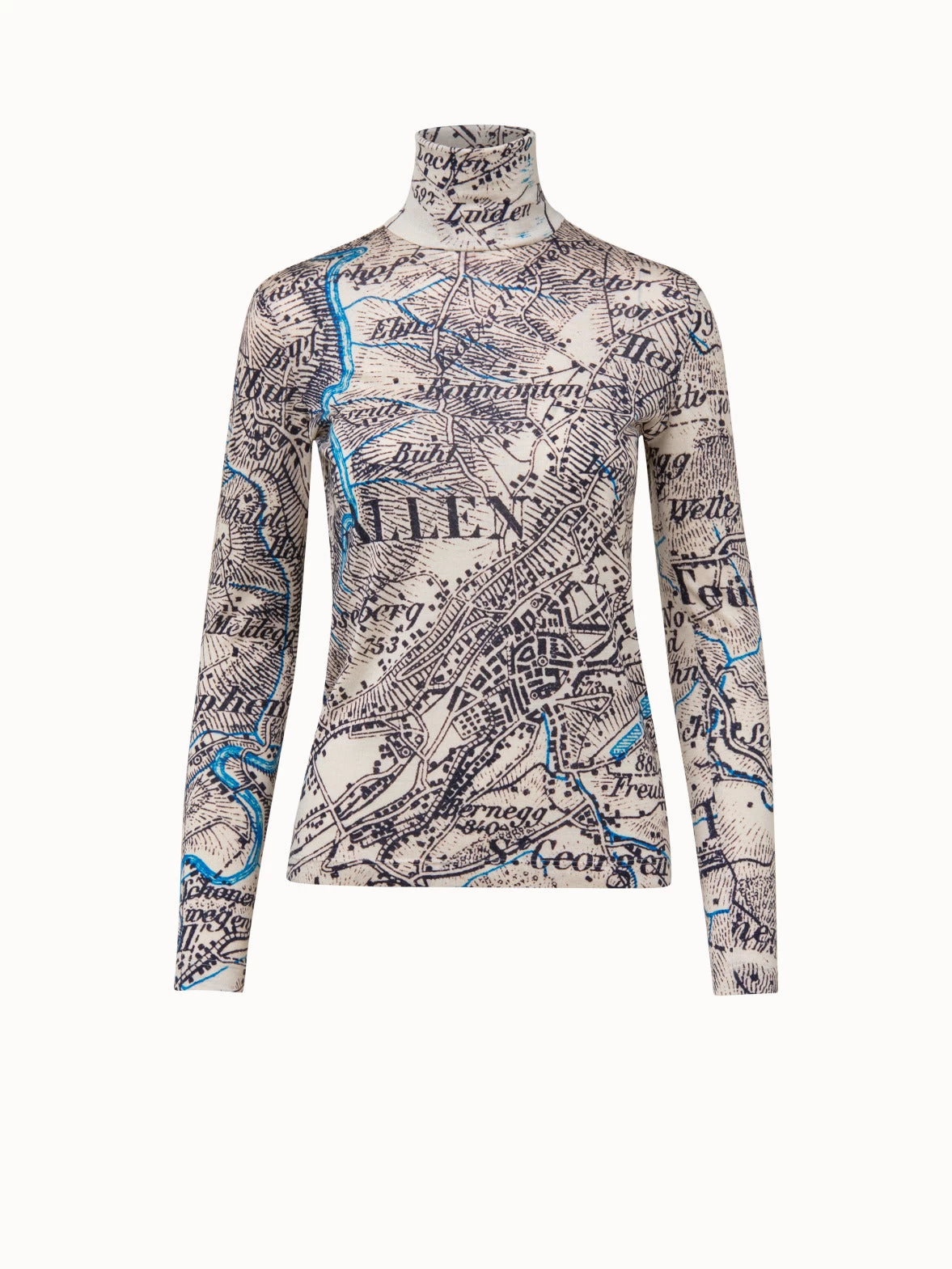 AKRIS Cashmere Silk Jersey Vintage St. Gallen Map Print