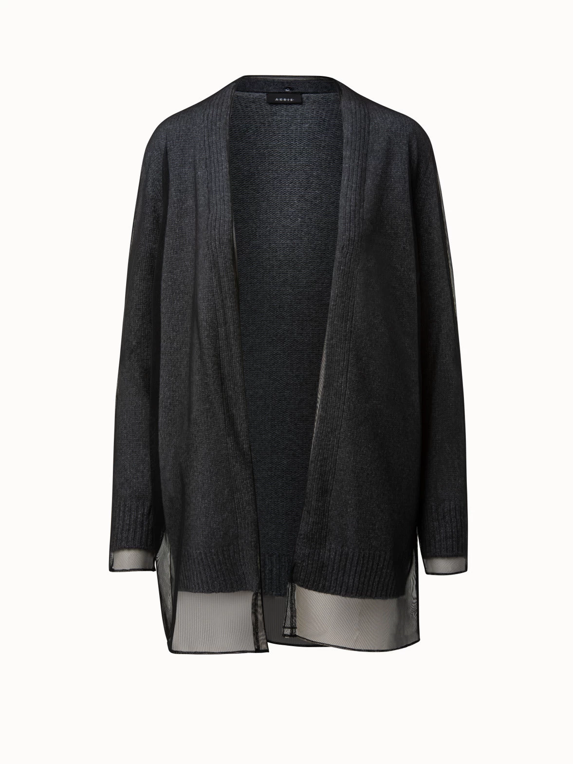 AKRIS Long Cashmere Cardigan With Tulle Overlayer