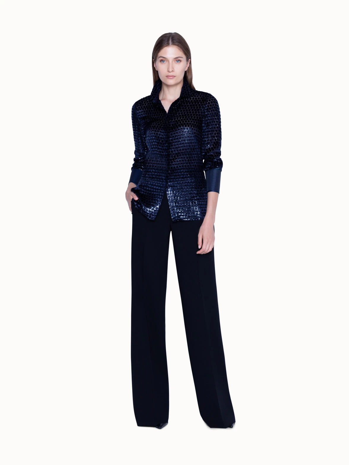 AKRIS Blouse In Silk Velvet Dévoré With Horsehair Cuff - Image 3