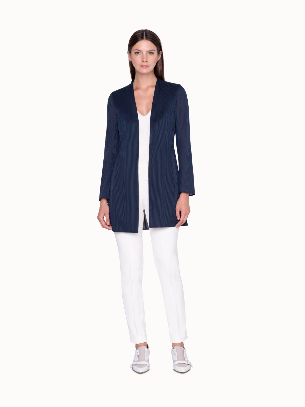 AKRIS Long Jacket Cardigan Style In Cotton Voile - Image 4