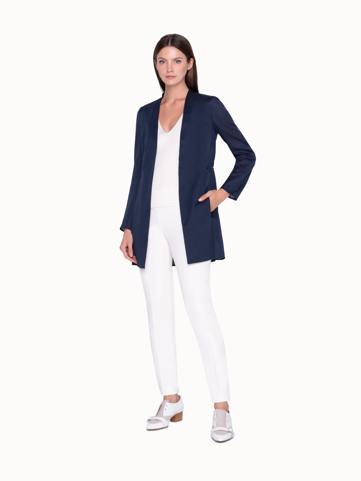 AKRIS Long Jacket Cardigan Style In Cotton Voile - Image 2