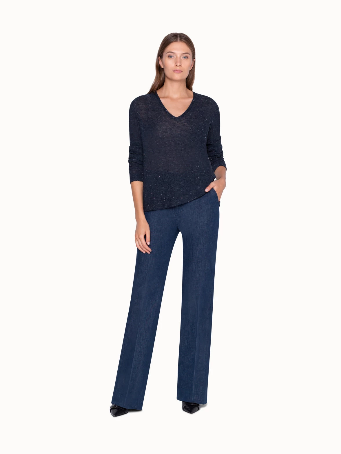 AKRIS Long Sleeve Pullover In Linen - Image 4