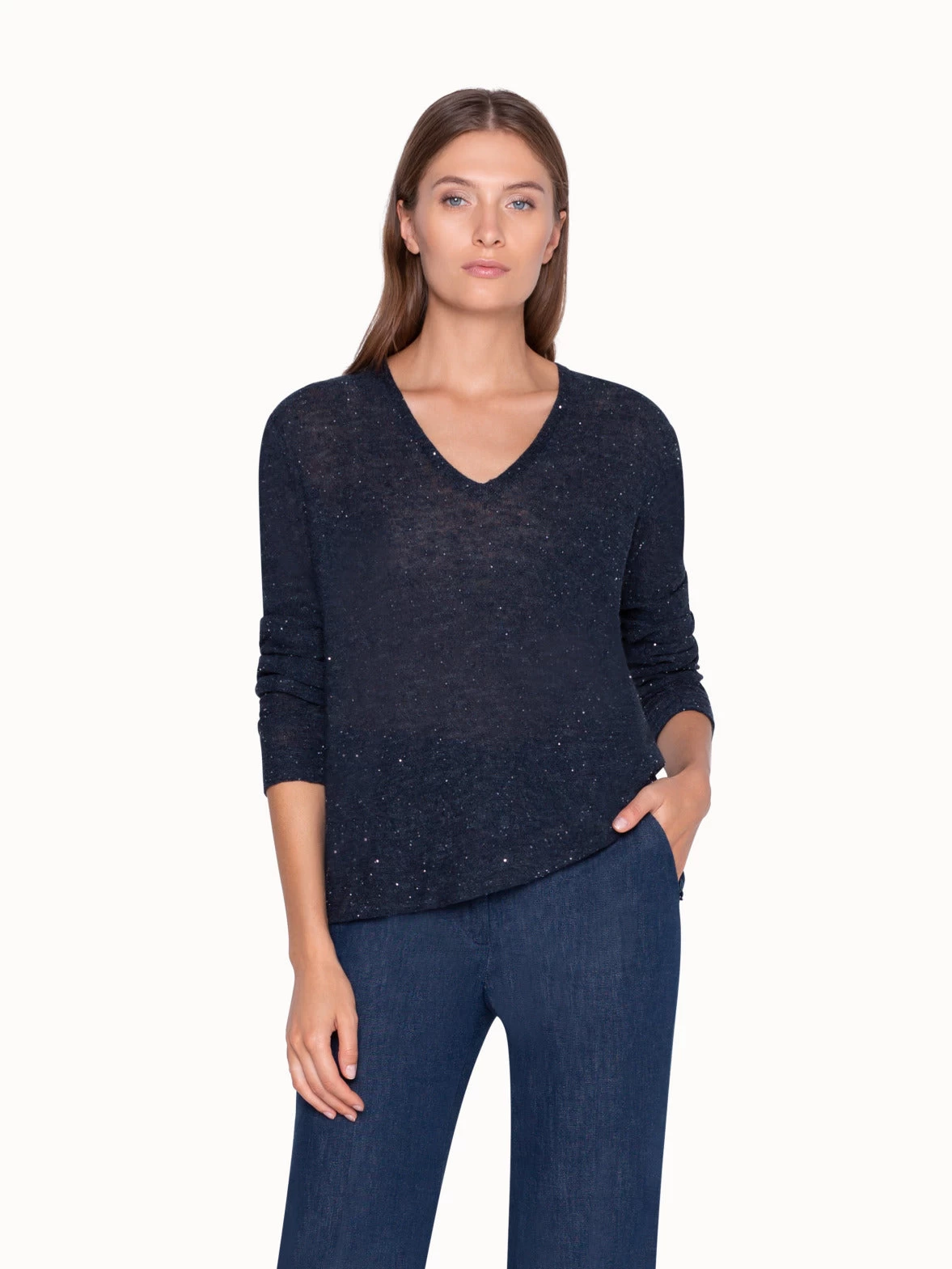 AKRIS Long Sleeve Pullover In Linen