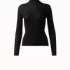 AKRIS Ribbed Cashmere Silk Mock Neck Pullover