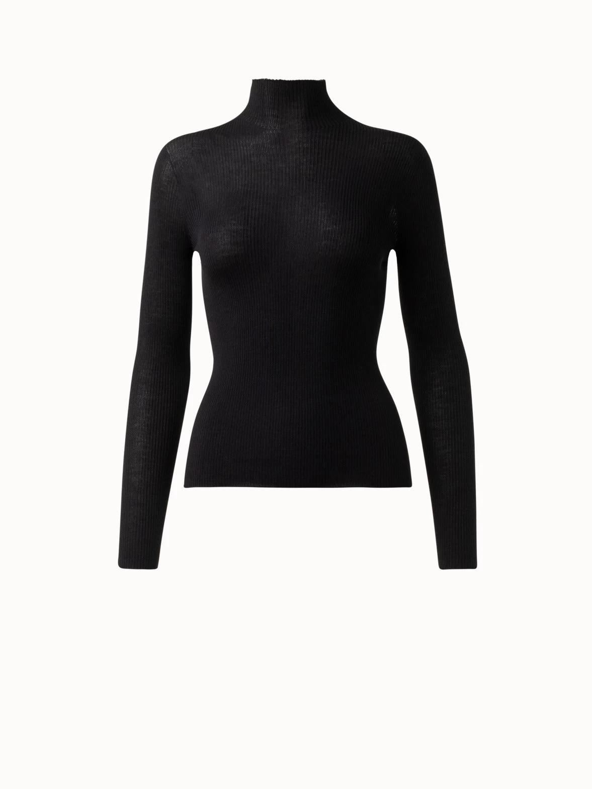 AKRIS Ribbed Cashmere Silk Mock Neck Pullover