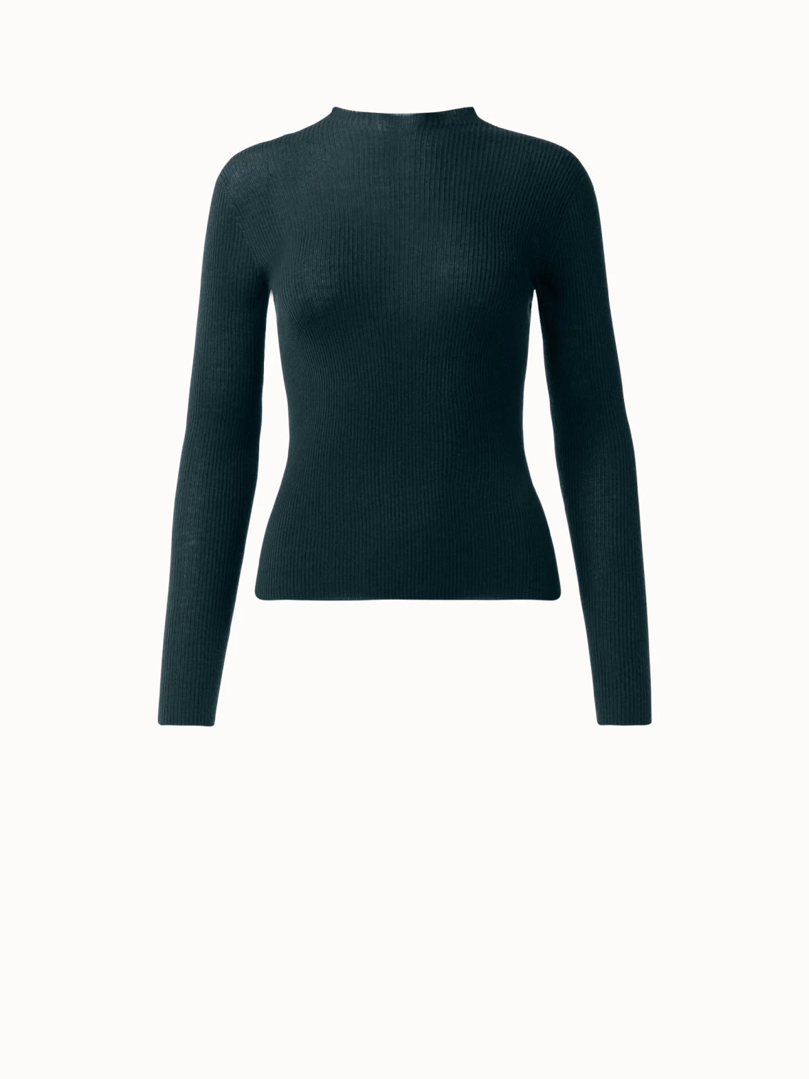 AKRIS Fitted Cashmere Silk Ribbed Knit Round Neck Pullover