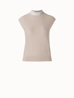 AKRIS Cap Sleeve Silk Lurex Knit Top
