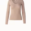 AKRIS Ribbed V-Neck Cotton Silk Sweater