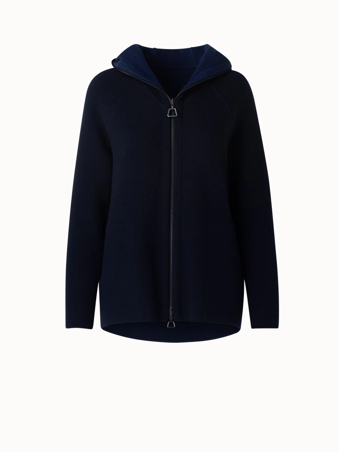 AKRIS Long Cashmere Wool Techno Jersey Zip Hoodie