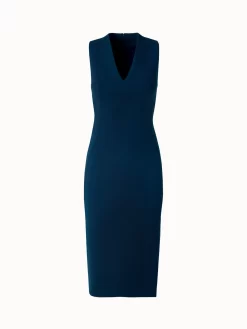 AKRIS Double Face Wool Crêpe V-Neck Sheath Dress