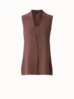 AKRIS Long Sleeveless Silk Crêpe V-Neck Tunic
