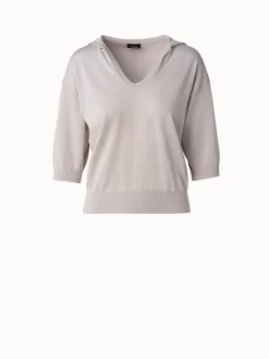 AKRIS Cropped Cotton Silk Lurex Knit Hoodie