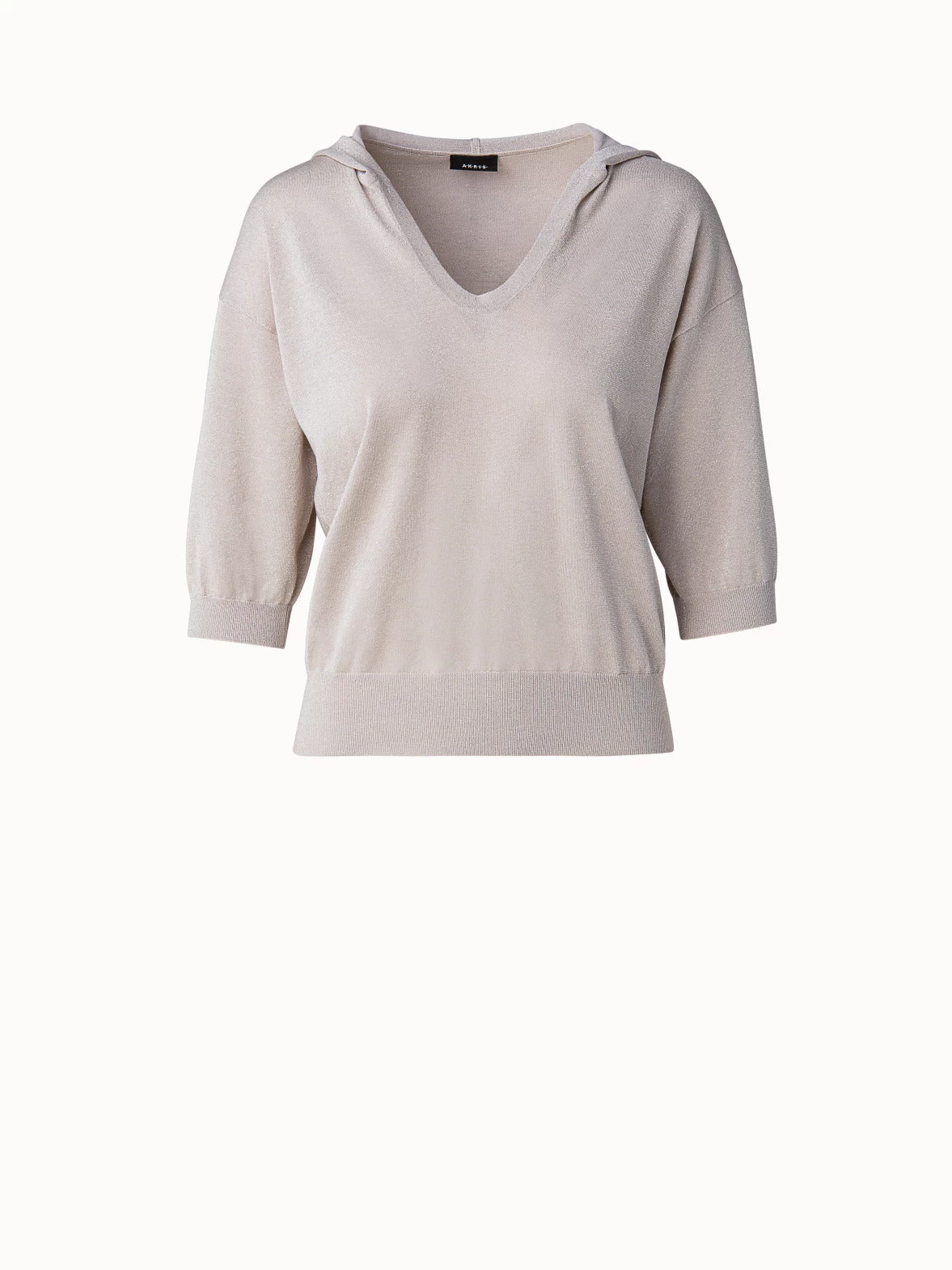 AKRIS Cropped Cotton Silk Lurex Knit Hoodie