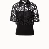 AKRIS Cropped Embroidered Semi-Sheer Blouse