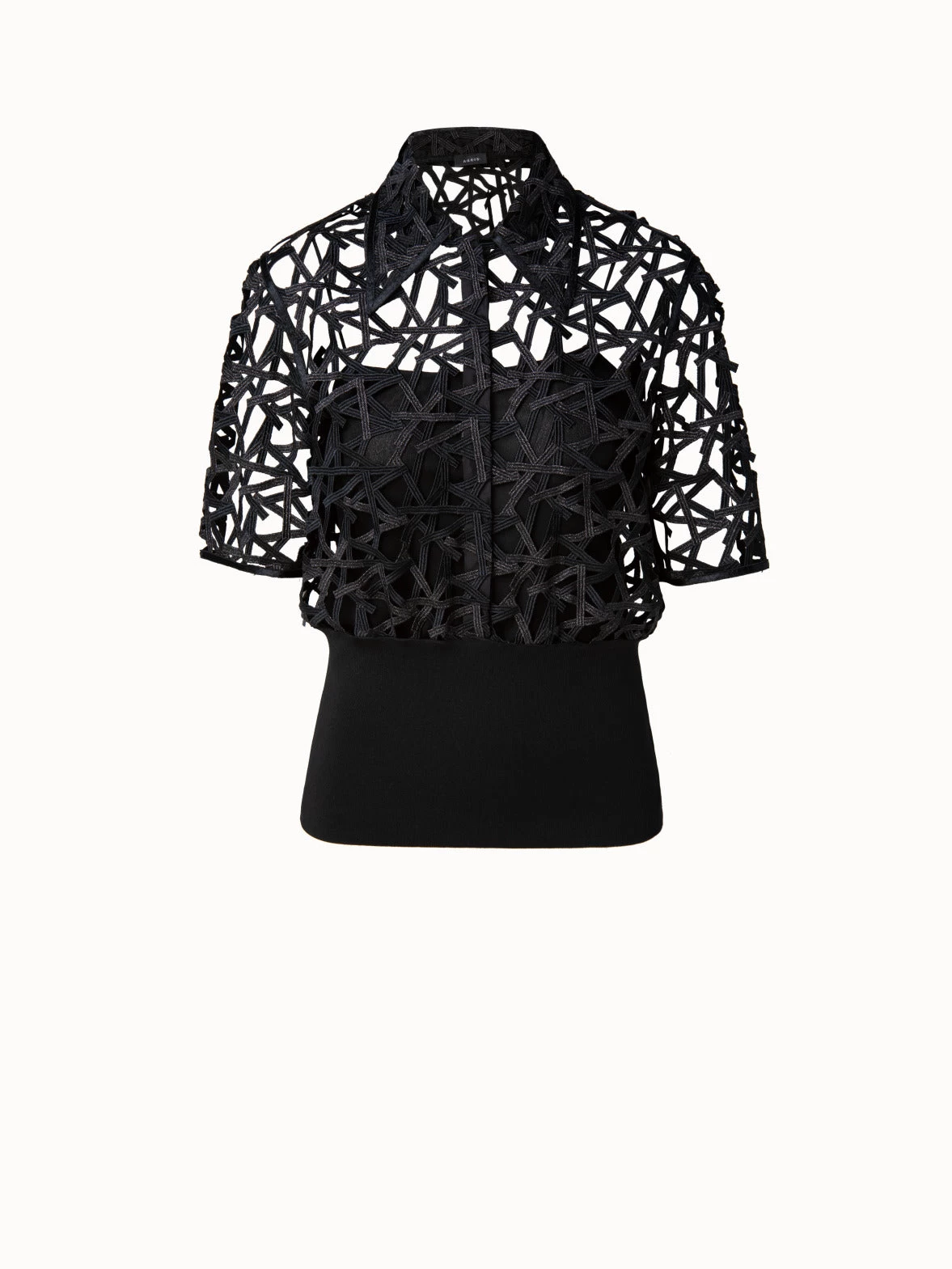 AKRIS Cropped Embroidered Semi-Sheer Blouse