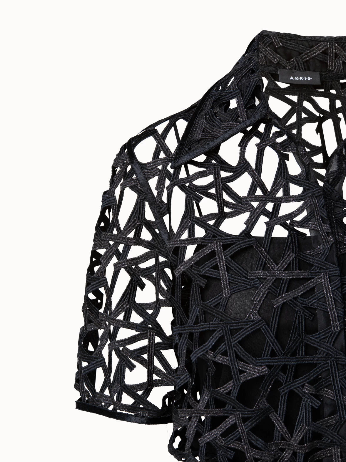 AKRIS Cropped Embroidered Semi-Sheer Blouse - Image 4