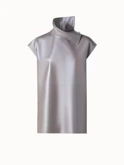AKRIS Pearlized Leather Tunic Blouse