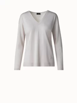 AKRIS Cashmere Silk Fine Gauge V-neck Knit