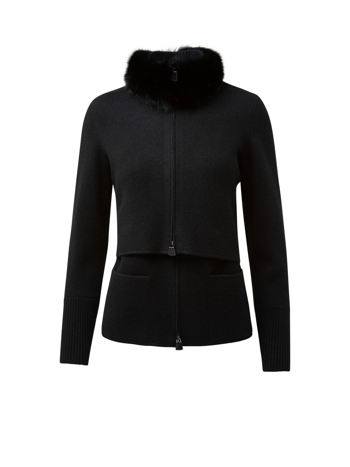 AKRIS 2-in-1 Cashmere Pique Sable Fur Collar Cardigan - Image 2