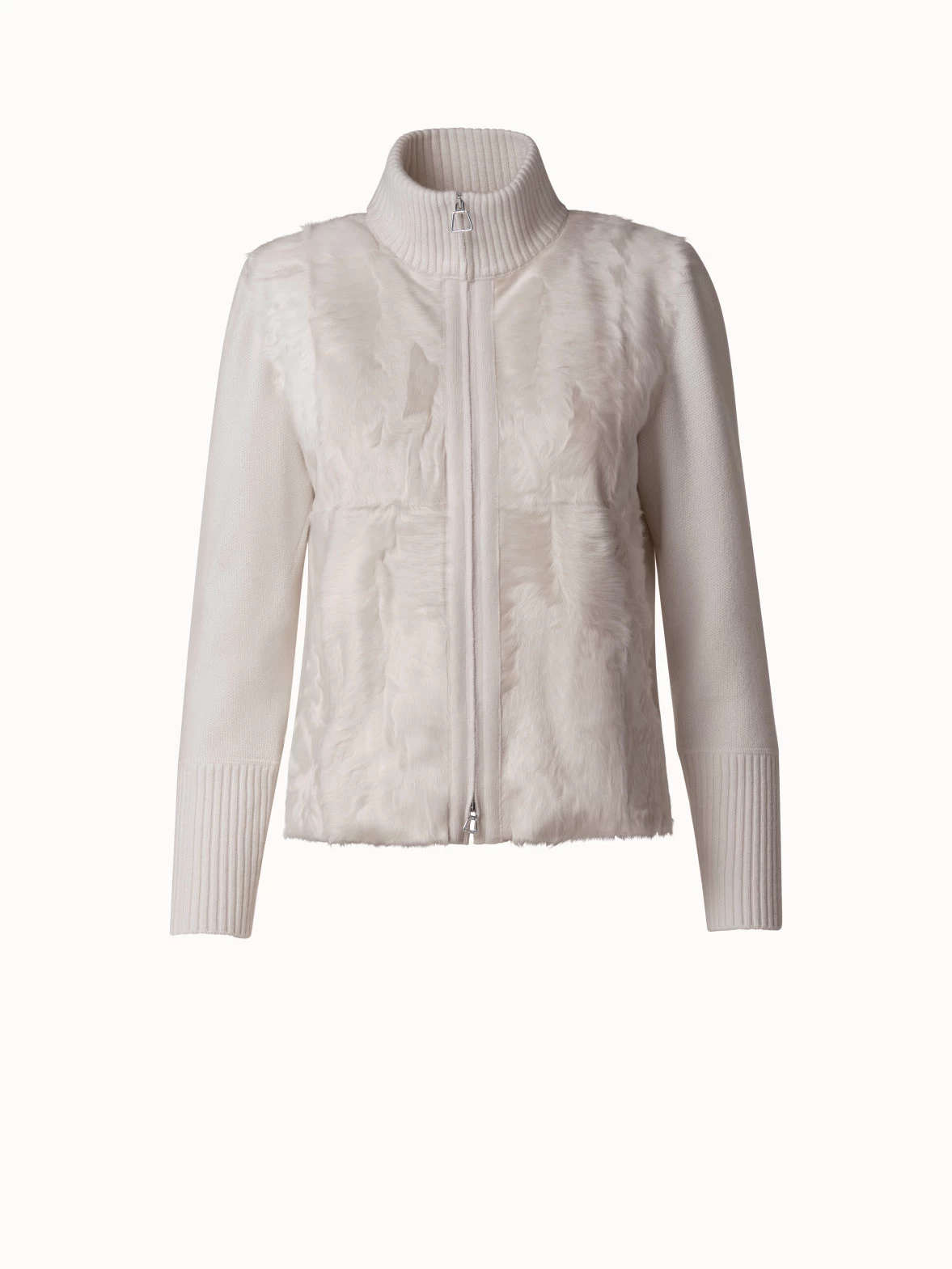 AKRIS Cashmere Knit Cardigan With Silk Lamb Front