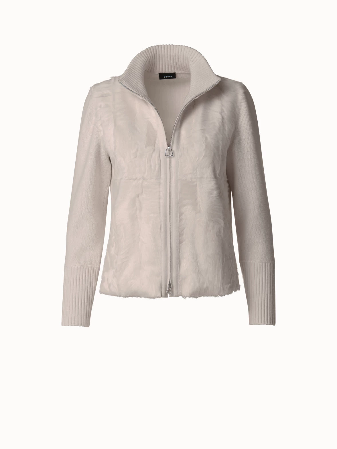 AKRIS Cashmere Knit Cardigan With Silk Lamb Front - Image 3