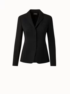 AKRIS Single Breasted Double Face Wool Blazer With Leather Collar