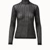 AKRIS Trapezoid Grid Embroidery Mock Neck Top
