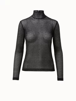 AKRIS Trapezoid Grid Embroidery Mock Neck Top