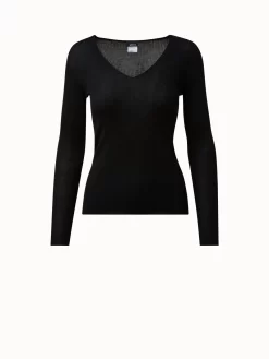 AKRIS Seamless Silk Cotton Rib V-neck Pullover