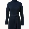 AKRIS Structured Cashmere Rib Belted Turtleneck