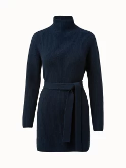AKRIS Structured Cashmere Rib Belted Turtleneck