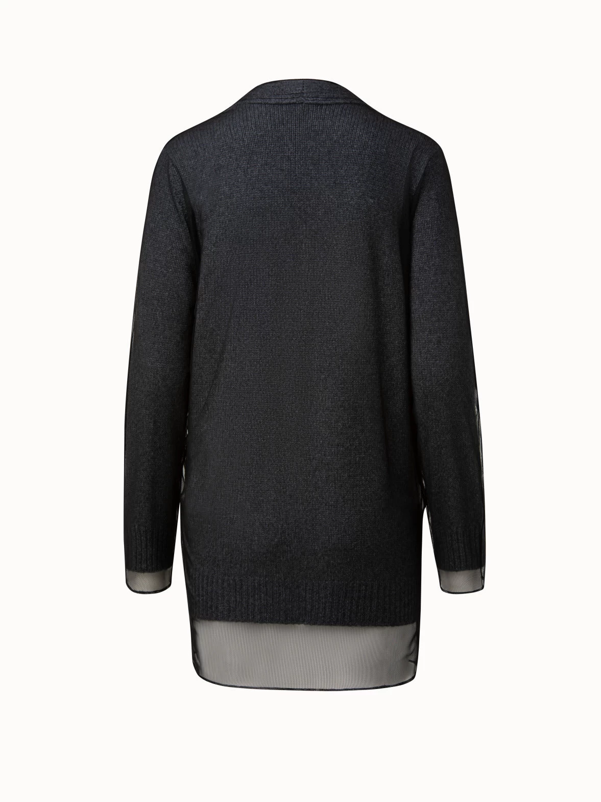AKRIS Long Cashmere Cardigan With Tulle Overlayer - Image 3