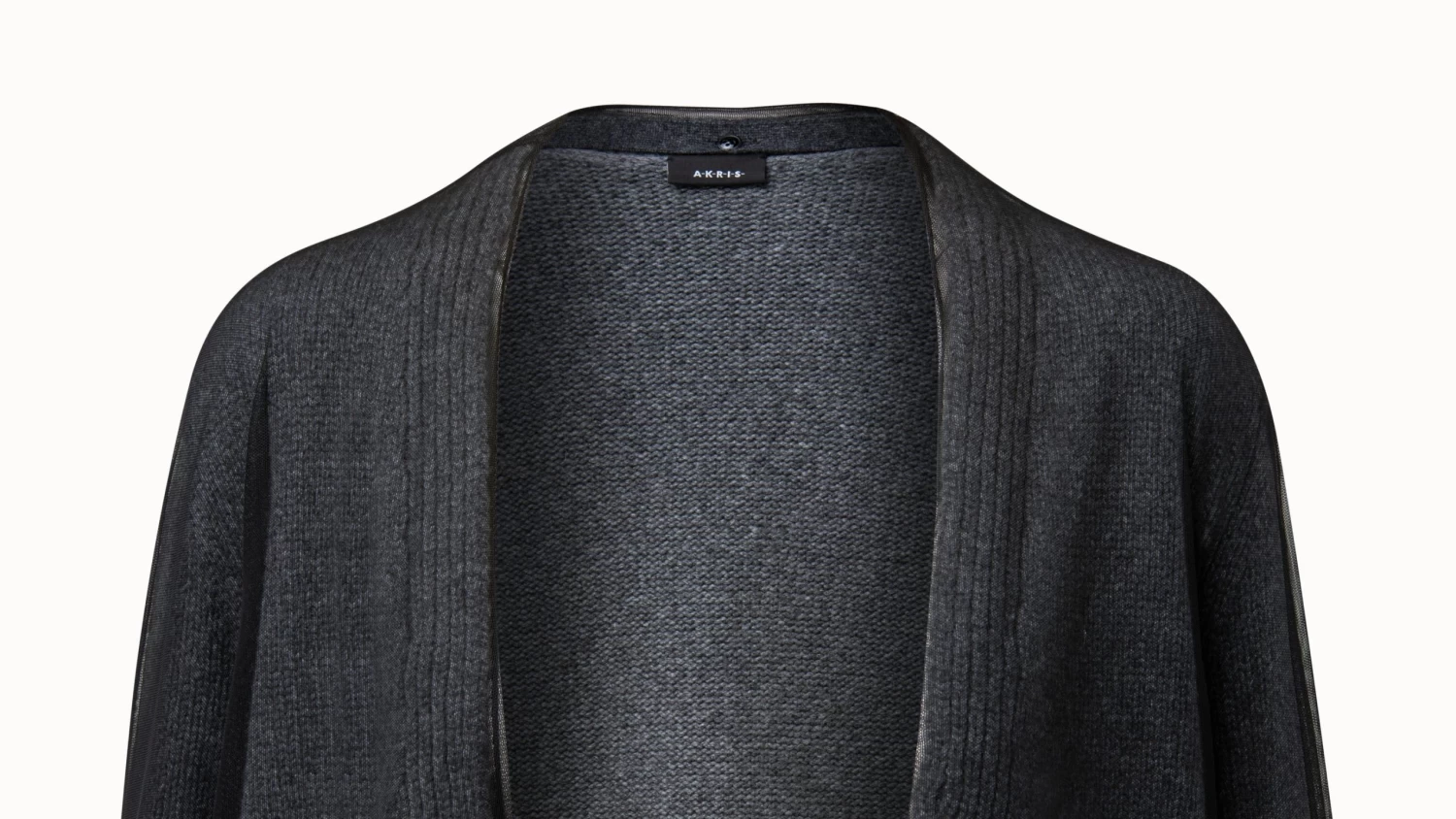 AKRIS Long Cashmere Cardigan With Tulle Overlayer - Image 4