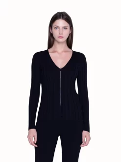 AKRIS Ribbed Knit V-Neck Pullover In Cashmere Silk