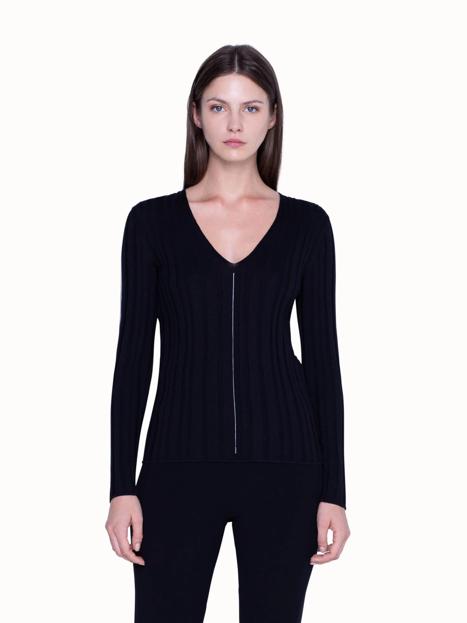 AKRIS Ribbed Knit V-Neck Pullover In Cashmere Silk