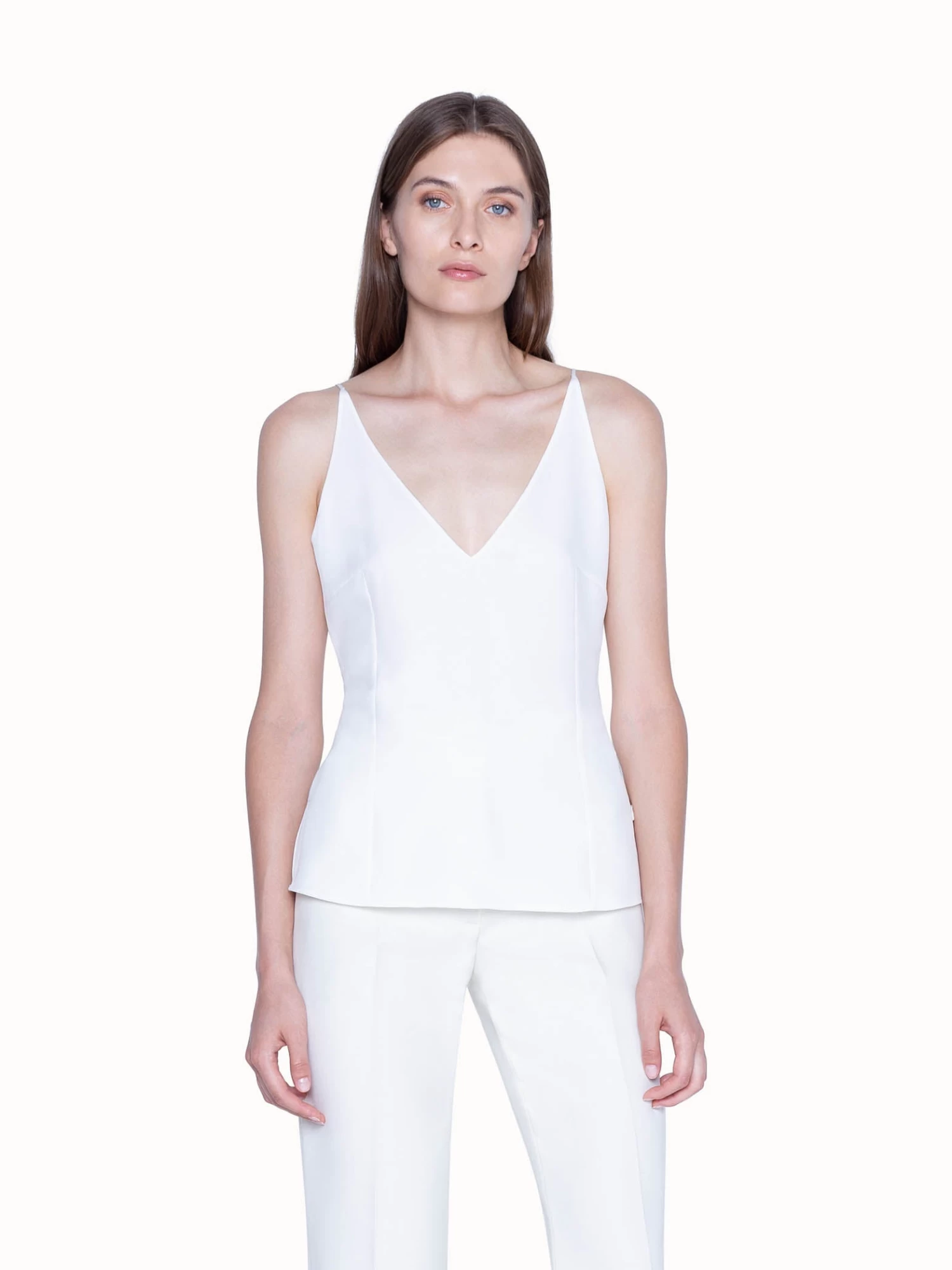 AKRIS Tank Top In Silk Crêpe With V-Neck