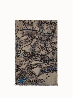 AKRIS Cashmere Silk Vintage Sg Map Print Scarf