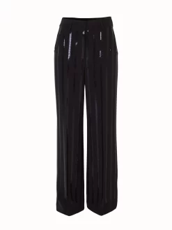 AKRIS Wide Leg Sequin Striped Pants