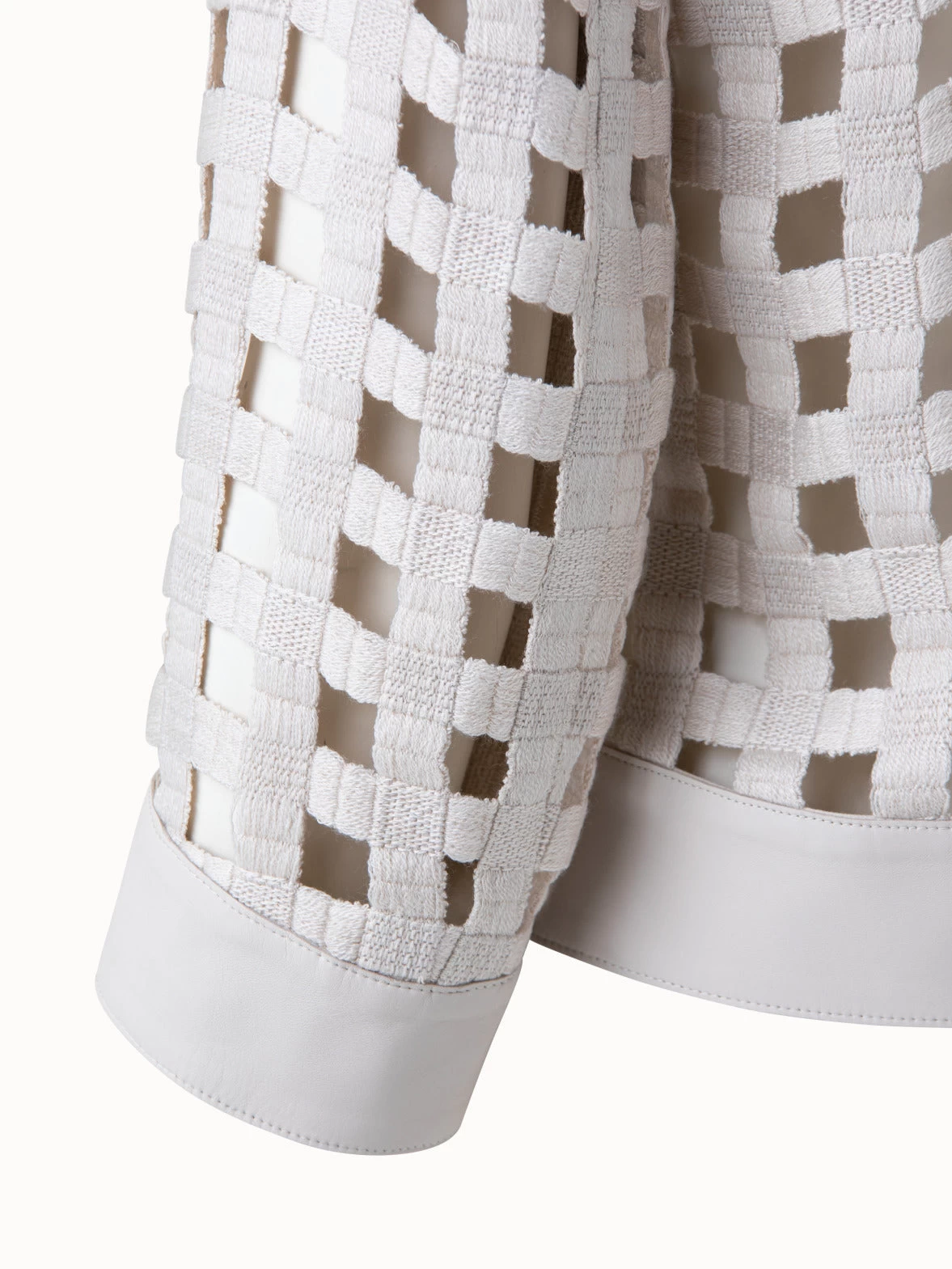 AKRIS Wool Open Grid Embroidery Leather Trim Jacket - Image 5
