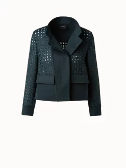 AKRIS Wool Open Grid Embroidery Jacket