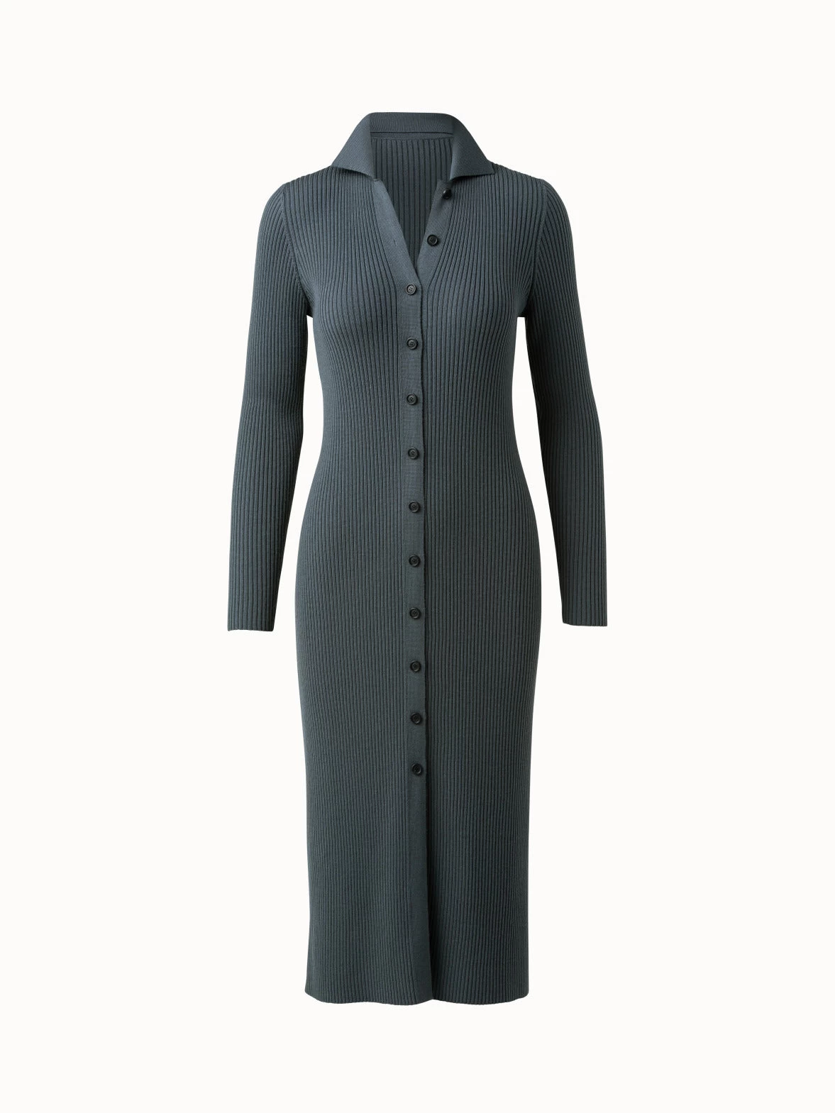 AKRIS Long Wool Rib Knit Cardigan - Image 8