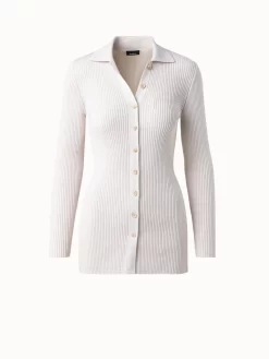 AKRIS Wool Rib Long Knit Cardigan