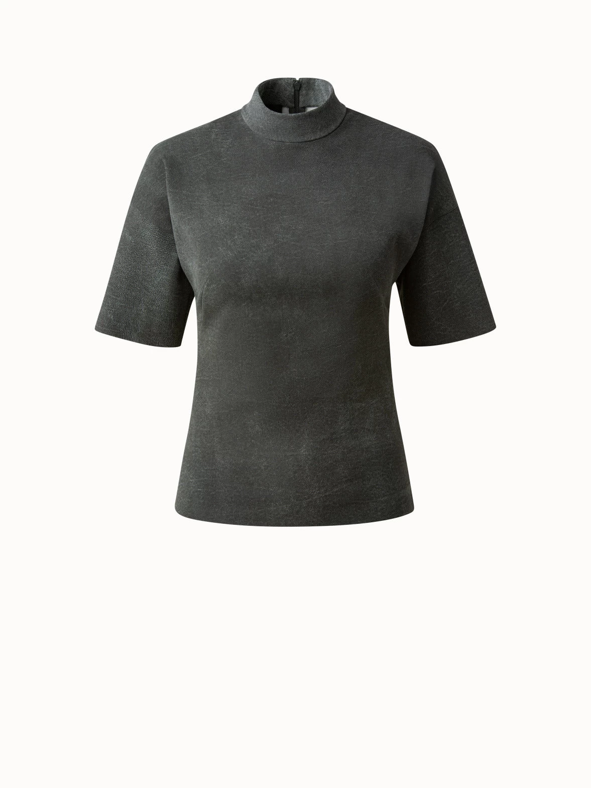 AKRIS Suede Stretch Mock Neck Blouse