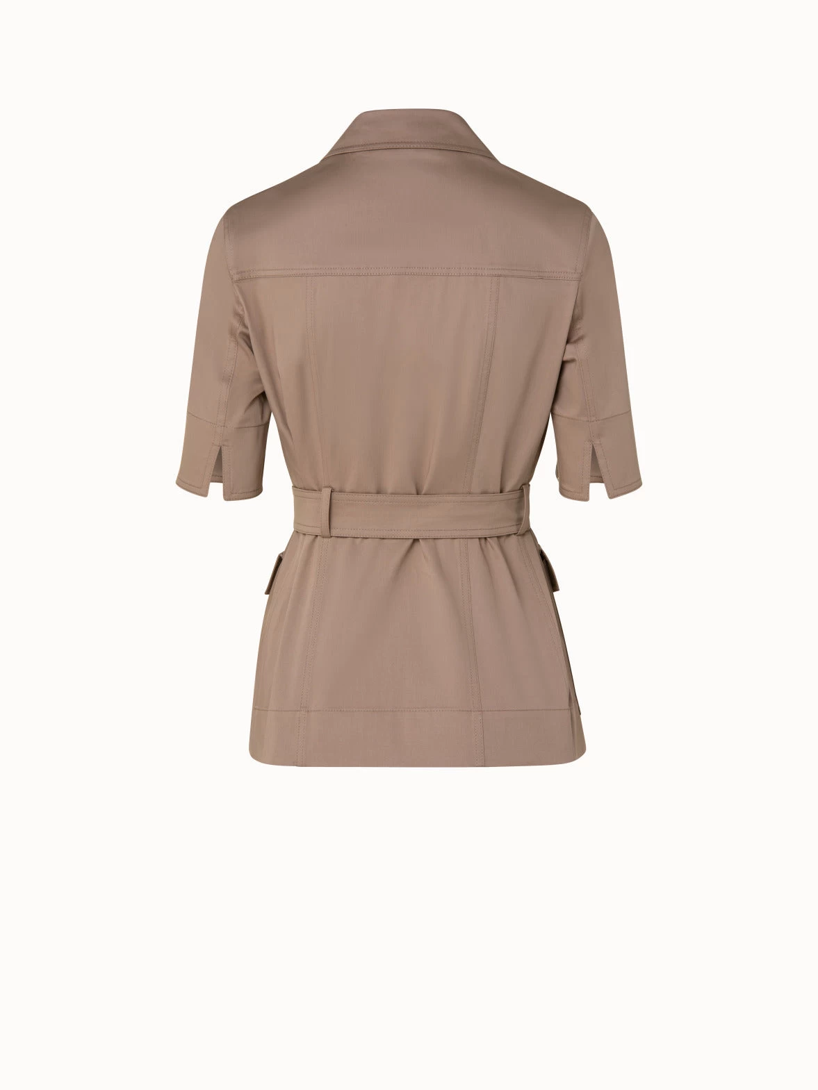 Short Sleeve Utility Jacket In Cotton Stretch Satin - Image 4